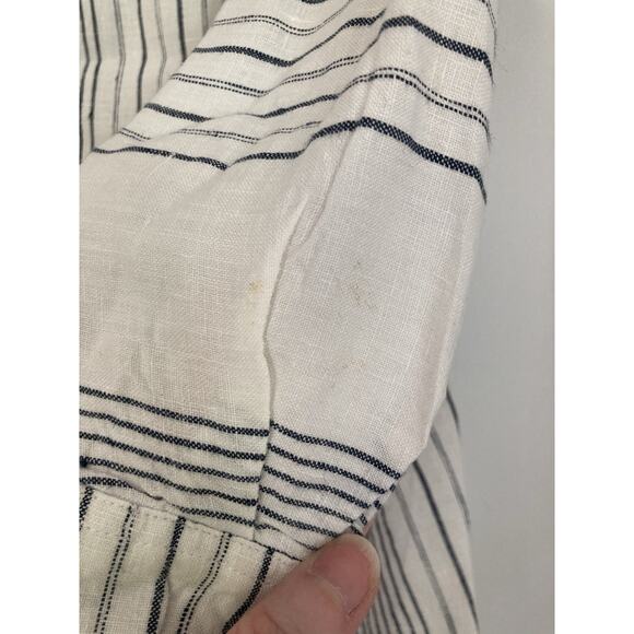 John Mark Stripe Linen Roll Tab Collared Button Down Lagenlook Shirt Blouse Med - Picture 7 of 10